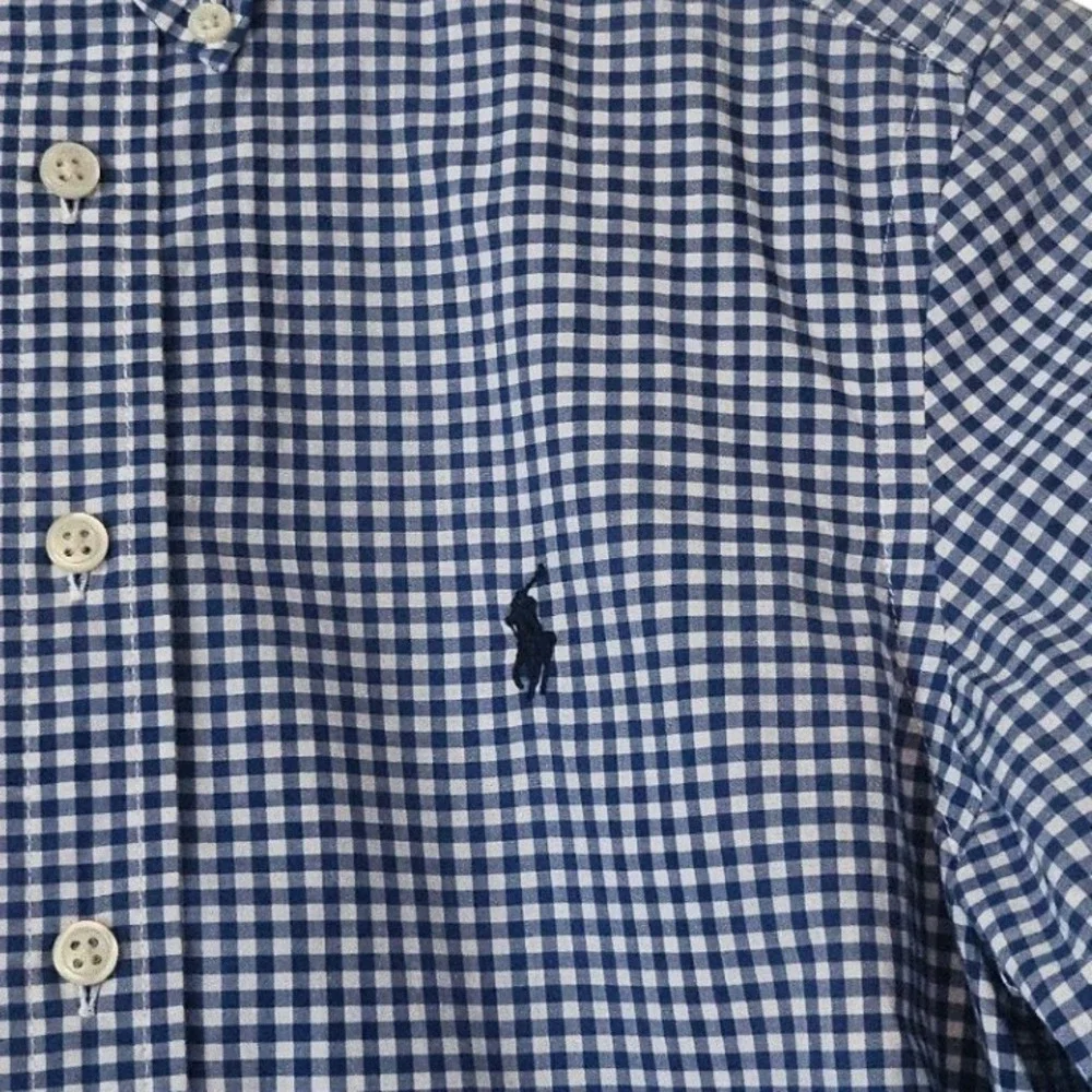 Ralph Lauren Boys M 10-12 Blue White Gingham Natural Stretch Button Down Shirt